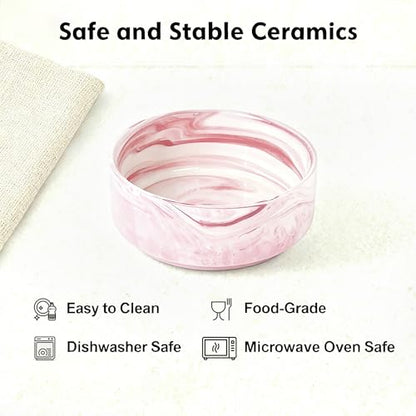 Elevated/Raised Ceramic Dog Bowl with Bamboo Stand,Marble Pattern 6 Inch 3.6 Cups Non Slip Heavy Weighted Single Pet Dish, for Small Medium Breed & Cats,Reduces Neck Strain Marble Pink - color: Marble Pink, size: 3.6 Cups - Medium
