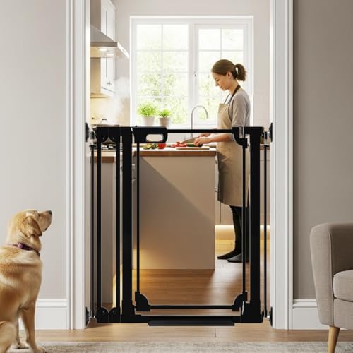 40" Clear Tall Baby Gate with Door, 29.5"-37.7" in Wide Pet Gates for Large Dogs Cats, Walk Thru Extra High Doggie Gates Doorways Stairs Indoor, Pressure Mounted Safety Gates, Black - size: 29.5"-37.8"