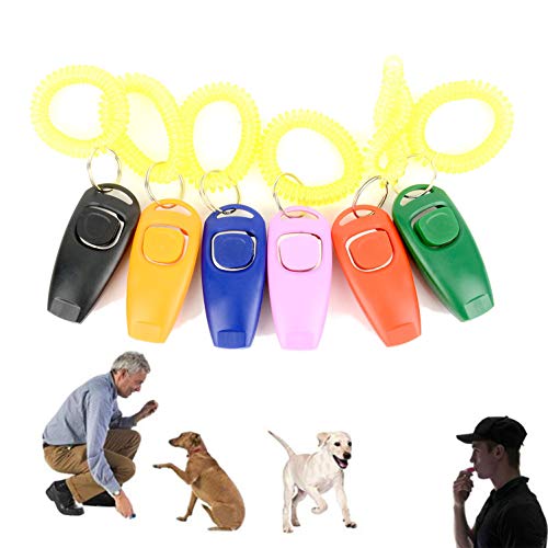 Zunea 2 in 1 Dog Clickers and Whistle for Training with Wrist Strap and Key Ring Portable Outdoor Training Tools for Pet Dog Cat Puppy Kitten 6Pack - color: 6 pack