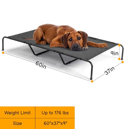 Elevated Dog Bed Raised Outdoor Dog Cot for Large Dogs, Pet Products Dog Cots Beds with Washable Cooling Breathable Mesh Anti-Slip Feet, Heavy Duty Durable Metal Frame, Cama para Perros 60" Black - color: Black + 60"