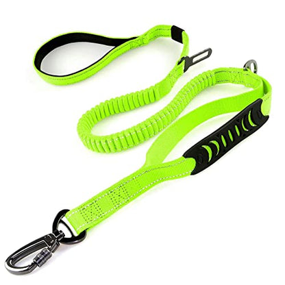 No-Pull Shock Absorbing Bungee Leash for Large Dogs, 4-6 FT Heavy Duty Dog Leash with Traffic Handle & Seat Belt Buckle, Reflective, Up to 150 Lbs - color: Fluorescent Green