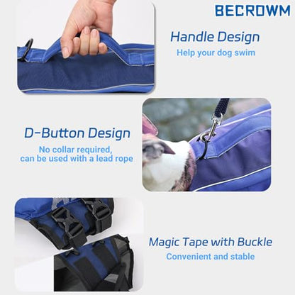 Dog Life Jacket Ripstop Dogs Life Vest for Swimming Boating Dog Safety Vest Adjustable Preserver with High Buoyancy and Durable Rescue Handle for Small,Medium,Large Dogs (Small) - size: Small