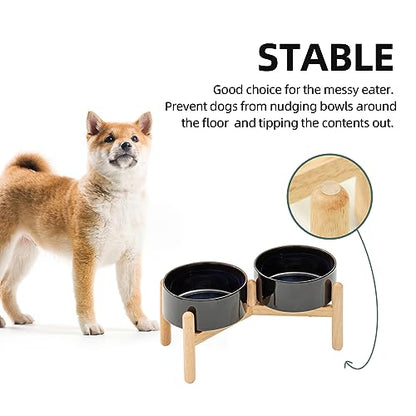 Havniva 6.1inch Ceramic Raised Dog Bowl with Stand, Double Dog Bowls Elevated for Small and Medium Breed Dog Food and Water Bowl Set Non-Slip Dog Dish Large Capacity Feeding Pet Water Bowl - color: 2 Bowls+Stand - Starry Sky, size: 6.1inch