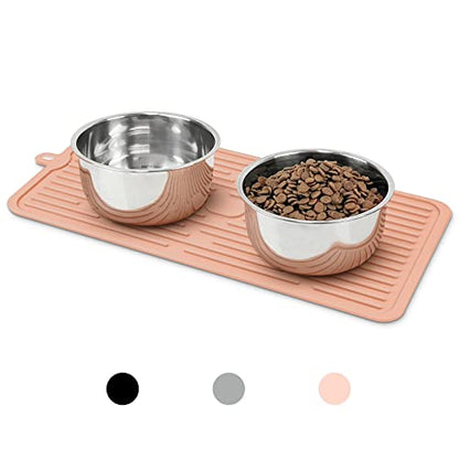 Ptlom Pet Placemat for Dog and Cat, Mat for Prevent Food and Water Overflow, Suitable for Medium and Small Pet, Pink, Silicone - color: Pink