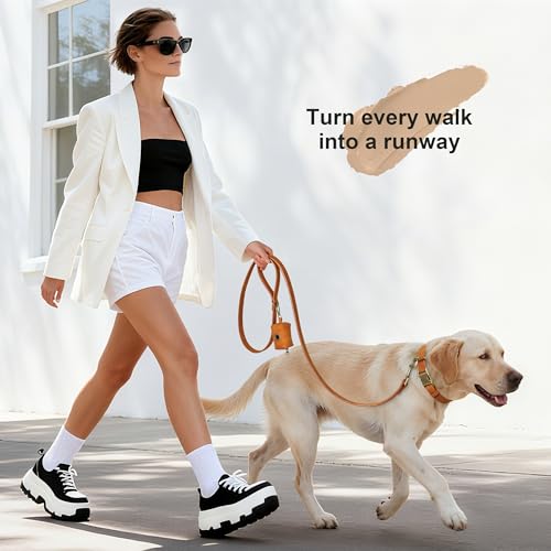 Didog Stylish Dog Poop Bag Holder for Leash, Easy-Pull and Colorful PU Leather Dog Poop Bag Dispenser with Metal Clip, Includes 1 Roll Pet Waste Bag for Daily Walking,Light Brown - color: Light Brown