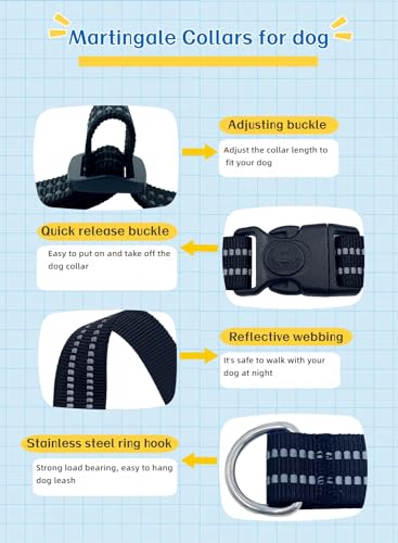 Martingale Dog Collars with Quick Release Buckle, Heavy Duty Nylon Reflective Dog Collar, NO Pull Walking Training Collar for Large, Medium, Small Dogs (Black, Medium) - color: Black, size: Medium