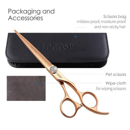 7'' Straight Dog Grooming Scissors Rose Gold Titanium Professional Pet Grooming Shears for Dogs Cat Japan 440C Right Handed Trimming Scissors for Teddy Shih Tzu (7,Straight) - size: 7.0 inch, style: Straigth Shears