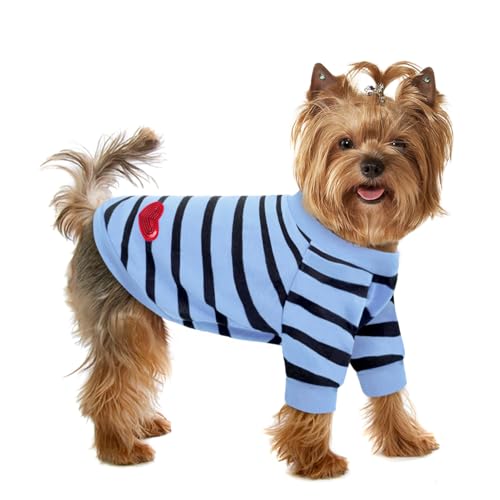 Pet Dog Striped T-Shirt Dogs Cats Cotton Vest Spring Summer Pet Apparel Tee Shirt Suitable for Small and Medium Large Pets French Bulldog Bichon - color: Blue, size: X-Small