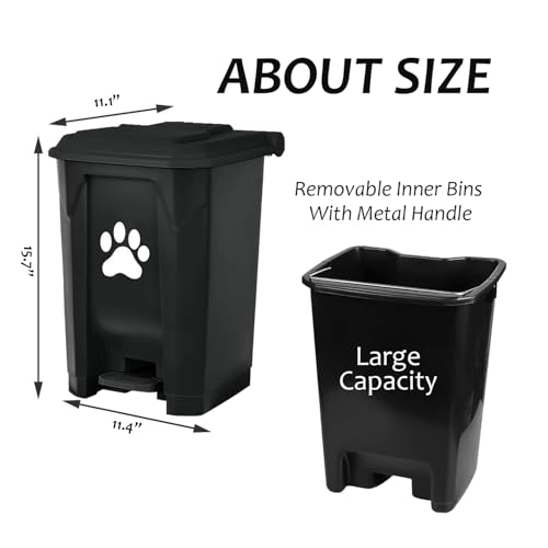 tebiete Dog Poop Trash Can Outdoors Pet Waste Station with Lid Dog Waste Disposal Container with Removable Inner Bin Bucket Hands-Free Pedal Garden Yard Home with 5Rolls Waste Bags, Black - color: Black with 5rolls Bags