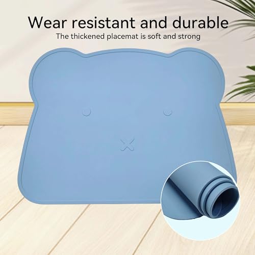 Silicone Waterproof Dog Cat Pet Feeding Mats,Anti Slip Pet Bowl Mats, BPA Free Silicone Pete Feeding Mat Bear Pattern 16In x 12In(Blue) - color: blue