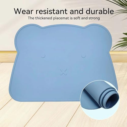Silicone Waterproof Dog Cat Pet Feeding Mats,Anti Slip Pet Bowl Mats, BPA Free Silicone Pete Feeding Mat Bear Pattern 16In x 12In(Blue) - color: blue
