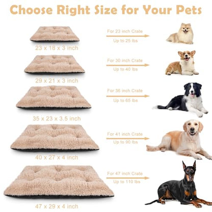 JOEJOY Dog Bed Crate Pad, Deluxe Plush Washable Dog Beds Fulffy Soft Kennel Pad Anti-Slip Pet Sleeping Mat for Medium Small Dogs, 29" x 21", Beige - color: Beige, size: M(29"x21"x3")