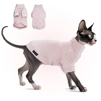 Sphynx Cat Clothes Fleece Cats&Small Dogs Pullover Sweater | Soft warm fleece, covers belly. Stretchy, easy on. Washes well. For small dogs & cats: daily walks, naps, AC rooms. - color: LPink, size: Large