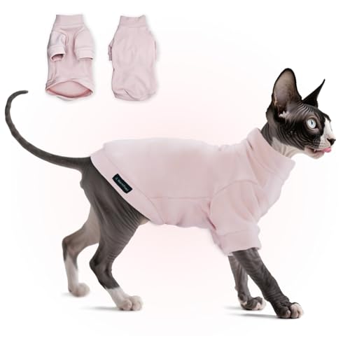 Sphynx Cat Clothes Fleece Cats&Small Dogs Pullover Sweater | Soft warm fleece, covers belly. Stretchy, easy on. Washes well. For small dogs & cats: daily walks, naps, AC rooms. - color: LPink, size: X-Large