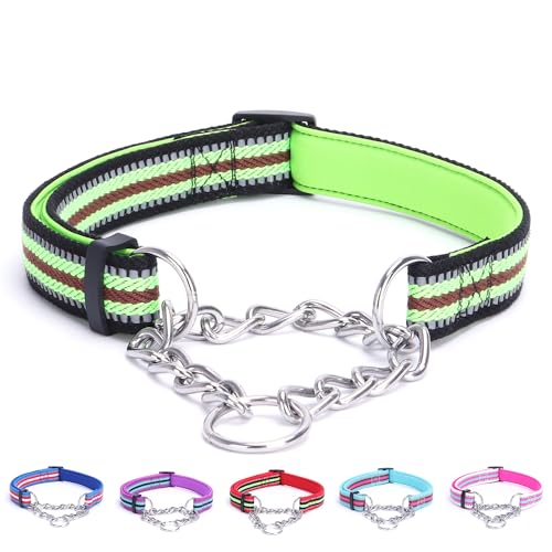 Reflective Martingale Dog Collars, Adjustable Soft Neoprene Padded Breathable Nylon Pet Collar for Puppy, Medium and Large Dogs,Green,S - color: Green, size: S