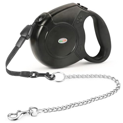 Idepet Heavy Duty Retractable Dog Leash for Small and Medium Dogs, Anti-Chewing Steel Chain Design,360 DegreeTangle-Free,Break and Lock System,26ft Leash Dog Walking (Black, Round Rope) - color: Black