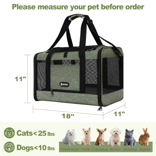 GAPZER Medium Cat Carrier Bag Lightweight, Soft-Sided Small Pet Carry Crate Teacup Breed Dogs, Top Loader Yorkie Kennel Sturdy Durable Mesh up to 15 lbs for Indoor House Dark Green - color: Olive