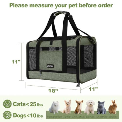 GAPZER Medium Cat Carrier Bag Lightweight, Soft-Sided Small Pet Carry Crate Teacup Breed Dogs, Top Loader Yorkie Kennel Sturdy Durable Mesh up to 15 lbs for Indoor House Dark Green - color: Olive