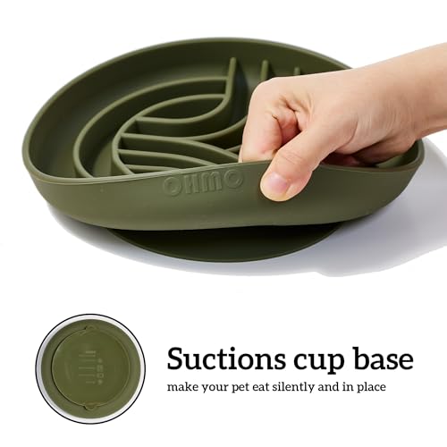 OHMO Slow Feeder Dog Bowls(Tree Life, Camo Green) Enrichment Soft Silicone Food Safe Feeding Bowl Non Slip Suction Cup for All Breed Pet, Cat Slow Down Eating Dishes, Boredom and Anxiety Reducer - color: Camo Green