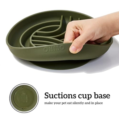 OHMO Slow Feeder Dog Bowls(Tree Life, Camo Green) Enrichment Soft Silicone Food Safe Feeding Bowl Non Slip Suction Cup for All Breed Pet, Cat Slow Down Eating Dishes, Boredom and Anxiety Reducer - color: Camo Green