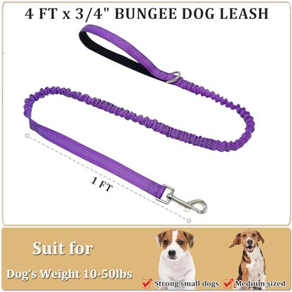 WYuZe 4-5.5 FT Bungee Dog Leash, Reflective Shock Absorbing Elastic Nylon Leash with Comfortable Handle, for Strong Puppy/Medium Dogs Anti-Pull Training Walking (Purple, 3/4"-Wide) - color: Purple