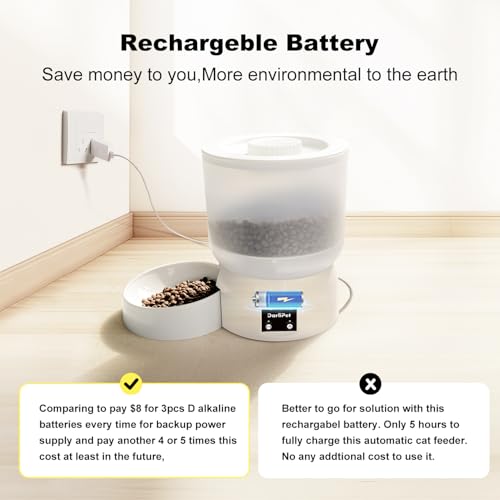 Automatic Cat Feeder with 270-Day Battery Life, Rechargeable Auto Cat Feeder with Slow Feed Mode & Very Quiet Dispensing, 2.5L Bluetooth Small cat Food Dispenser for Cats & Small Dogs