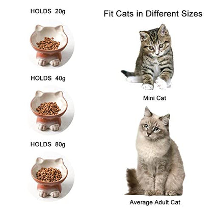 Nihow Elevated Cat Bowls,5 Inch Ceramic Raised Cat Food and Water Bowl Set | Slanted,Whisker Friendly,for Protecting Pet's Spine,Microwave & Dishwasher Safe ,Elegant Brown 4.5 OZ, Set of 2 - color: Brown, size: 4.5 OZ+8 OZ