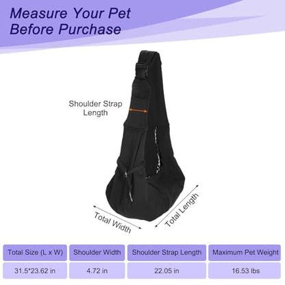 Dog and Cat Sling Carrier Up to 16.5 Lbs, Hand-Free Reversible Pet Sling Carrier with Adjustable Strap and Pocket, (Black, 1 Pcs) Intended for Hiking/Camping/Traveling - color: Black