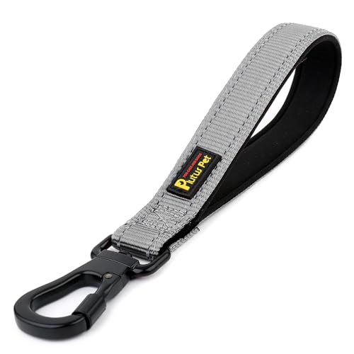 PLUTUS PET Short Dog Leash, Reflective Nylon Padded Handle, Strong Traffic Leash with Carabiner Clip, Perfect for Large or Medium Dogs (10”，Gray) - color: Gray, size: 10 Inch (Pack of 1)