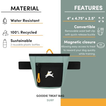 OllyDog, Goodie Treat Bag, Dog Treat Training Pouch | Magnetic Closure | 3 Ways to Wear | Hands-Free Waist Belt | Water-Resistant Recycled Vegan Fabric (Surf) - color: Surf