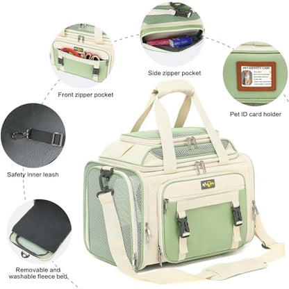 18x11x11 Small Cat/Dog/Pet Carrier – Airline Approved, Collapsible with Expandable Top and Sides. Soft-Sided Travel Puppy Carry Bag, Small Animal Rabbit Kennel Carrying Case, Kitten Mesh Cage - color: Beige