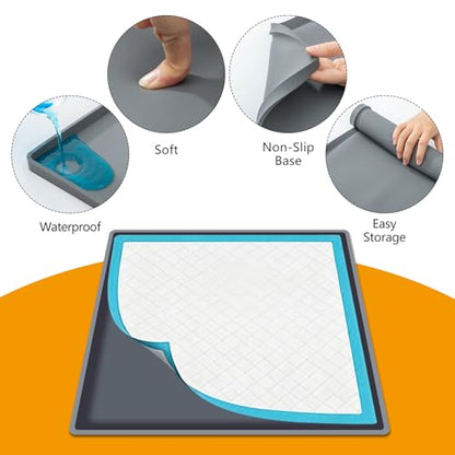 ondware Silicone Dog Pee Pad Holder for Standard 27x27 in Pads, Non-Slip Leak-Proof Puppy Pad Tray, Portable Puppy Training Mat with Raised Edges for Floor Protection, Easy to Clean - size: 27x27 in