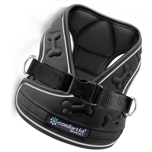 Comfort fit All Weather Step-in Reflective Dog Harness - Adjustable Small Dog Harness Medium Sized Dogs - Soft Padded Easy Walk Dog Vest Harnesses - color: Reflective Black, size: S (Chest 12" - 15.5")