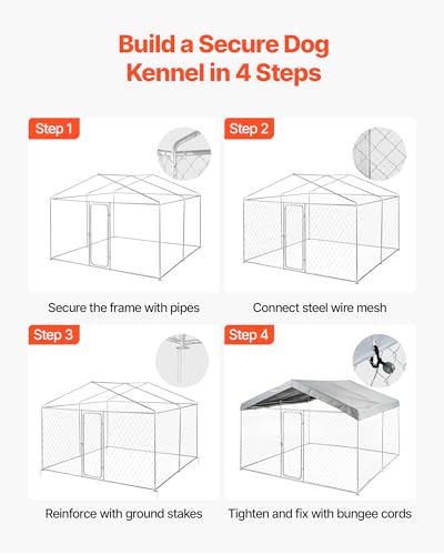 VEVOR Outdoor Dog Kennel, 9.84 x 9.84 x 7.05 ft Large Dog Kennel with Secure Lock, Outside Dogs Enclosures with UV-Resistant & Waterproof Roof Cover, Heavy Duty Pet Crate Cage Run for Large Dogs - size: 118.1"L x 118.1"W x 84.6"H
