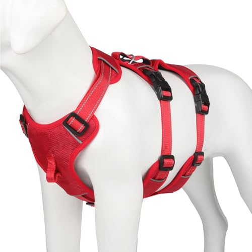Red No-Pull Dog Harness, Reflective Padded Design for Small/Medium/Large Dogs, Adjustable & Escape-Proof Dog Vest. L: 61-99 lbs (Chest:21-28",Neck:18-25") - color: Red, size: L:61-99 lbs (Chest:21-28",Neck:18-25")