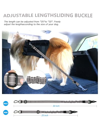 AUBELL Dog Seat Belt for Car,Updated 3-in-1 Adjustable Reflective Bungee Heavy Duty Dog Car Harness Tether with Clip Hook Latch & Buckle,Swivel Zinc Alloy Carabiner,Grey - color: Grey