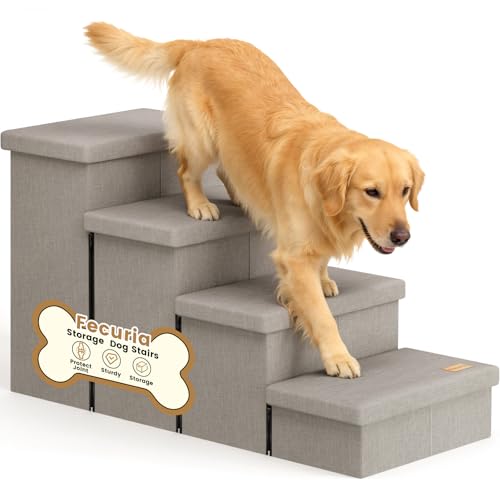 4-Step Wide Dog Stairs with Storage 23" H, Non-Slip Sturdy Pet Steps for High Bed Couch Window, Pet Stairs for Small/Medium/Large Old Dogs Cats Up to 220lbs, Cat Dog Steps for Car/SUV, Grey - color: Light Grey, size: 4-Steps Storage (40"D x17"W x23"H)