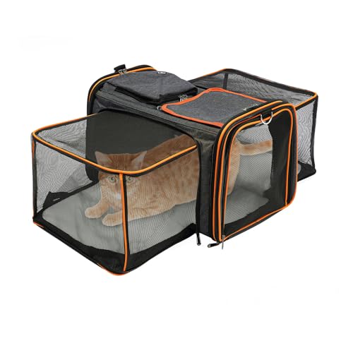 Cat Dog Carrier, Large Soft Sided Pet Travel Carrier with Adjustable Shoulder Strap, Expandable Cat Foldable Carrier for Cats Dogs and Small Animals