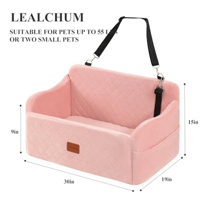 Lealchum Dog Car Seat for Medium/Large Dogs,2 Clip-On Safety Leashs for 2 Small Dogs,Removable and Washable Comfy Pet Car Seat,Easy to Install and Clean (Pink, Large) - color: Pink