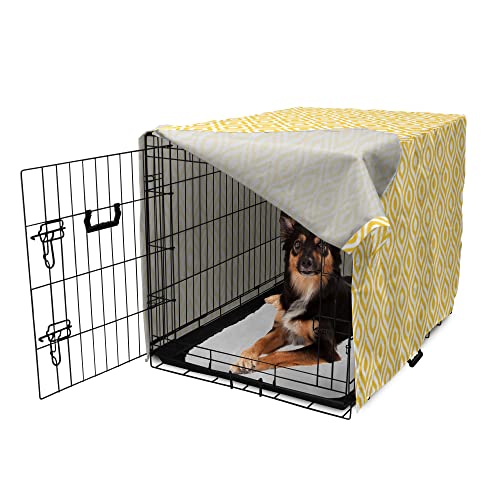 Lunarable Yellow Dog Crate Cover, Geometric Pattern with Ogee Shapes Waves and Curves Design Modern Boho Print, Easy to Use Pet Kennel Cover for Medium Large Dogs, 36 Inch, Yellow and White - color: Yellow and White, size: 36 Inch