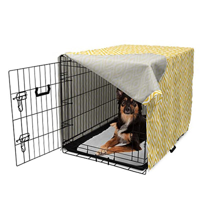 Lunarable Yellow Dog Crate Cover, Geometric Pattern with Ogee Shapes Waves and Curves Design Modern Boho Print, Easy to Use Pet Kennel Cover for Medium Large Dogs, 36 Inch, Yellow and White - color: Yellow and White, size: 36 Inch