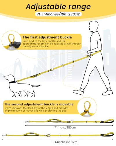 Hands Free Dog Leash with Seatbelt, 9.5 FT Adjustable Handheld/Crossbody/Waist Leash for Dog Walking, Reflective, 360° Tangle-Free, Shock Absorbing for Medium & Large Dogs. - color: Yellow