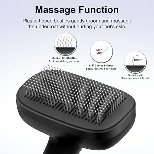 Self Cleaning Slicker Brush for Dog and Cat Deshedding, Black | Shedding Brush for Dogs & Cats, One-Click Retractable Bristles for Easy Cleaning Flying Hair at Home - color: Black 1 PCS