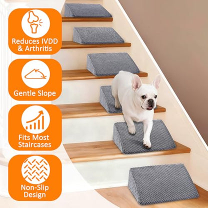 Dog Ramp for Stairs, Non-Slip Stair Wedges with Gentle Slope, Pet Ramp with Washable Cover and Self-Sticky Pads for Safe Climbing, Gray, 6 Pack - size: Dark Gray 6-Pack