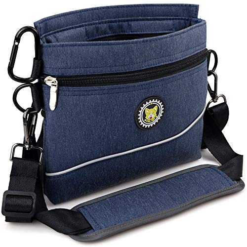 Viklluyr Dog Treat Pouch Bag with Magnetic Closure, Dog Food Carrier with Removable Inner Pocket, Perfect Dog Training Bag for Agility Training - Including Carabiner - color: Blue, size: L