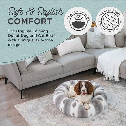 Best Friends by Sheri Patterned Lux Faux Fur Calming Donut Dog Bed, Gray, Medium, 30x30 - color: Patterned Lux Grey, style: Medium