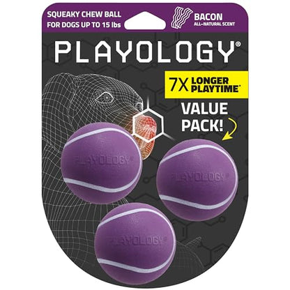 Playology Dog Toys | Squeaky Chew Ball for Dogs, Value 3-Pack | Bacon Scented Small Dog Balls | Bouncy Floating Chew Toys for Fetch - size: Small (VALUE 3-Pack), style: Bacon