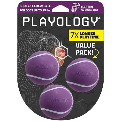Playology Dog Toys | Squeaky Chew Ball for Dogs, Value 3-Pack | Bacon Scented Small Dog Balls | Bouncy Floating Chew Toys for Fetch - size: Small (VALUE 3-Pack), style: Bacon