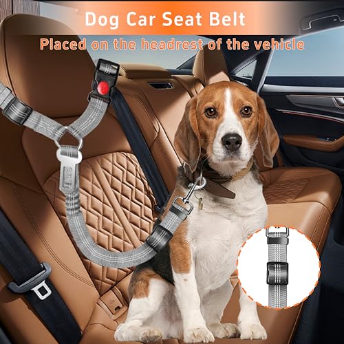 Seyezo Retractable Dog Harness with Adjustable Seatbelt and Reflective Strap for Vehicle Safety, Heavy Duty & High Elastic Tension, Grey - color: 2PCS Grey