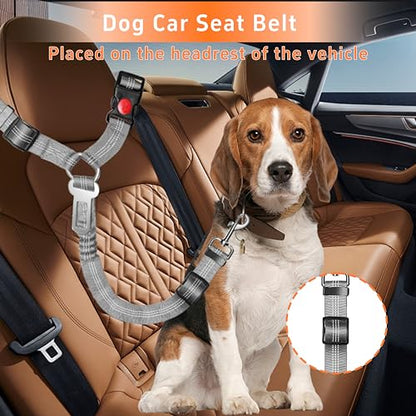 Seyezo Retractable Dog Harness with Adjustable Seatbelt and Reflective Strap for Vehicle Safety, Heavy Duty & High Elastic Tension, Grey - color: 2PCS Grey